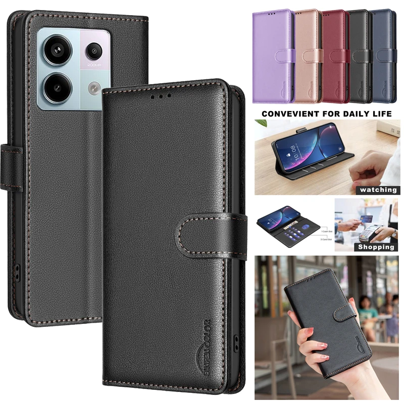 Wallet Flip Anti-theft Case For Xiaomi Poco F6 Pro M6 4G C61 C65 PocoM6 Pro 5G PocoF6 Leather Cover RFID Blocking Protective Bag