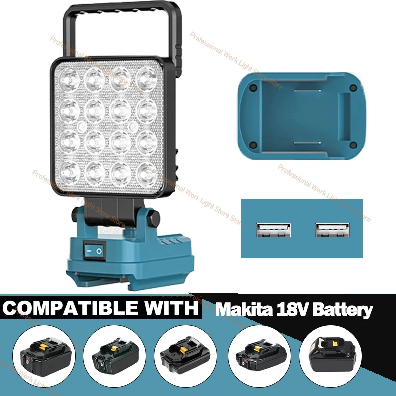 For Makita/Milwaukee/Dewalt 18V LED Work Lights Battery Lamp Hand Lantern Spotlight USB Charger Power Tool Parts