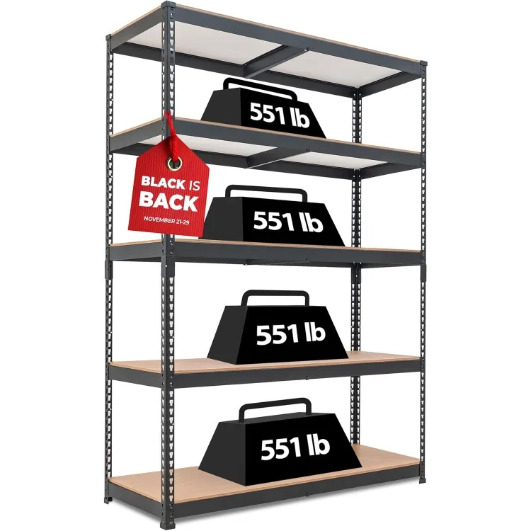 5 Tier Laminated Boltless Heavy Duty Garage Storage Adjustable Wide Size Metal Shelving Unit Utility Rack Shelves Organization