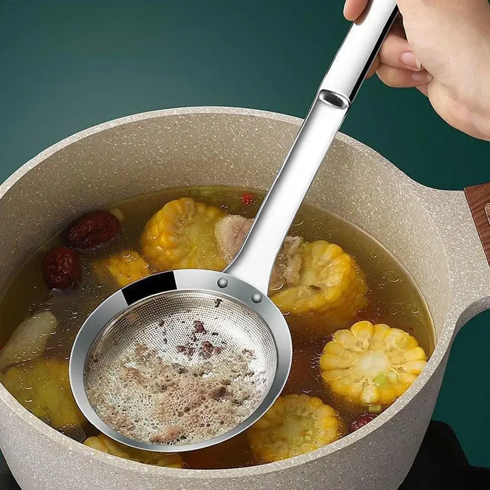 

Stainless Steel Fat Skimmer Spoon with Fine Mesh Filter, Durable Oil & Grease Strainer for Kitchen, Long Handle Foam Scoop Tool