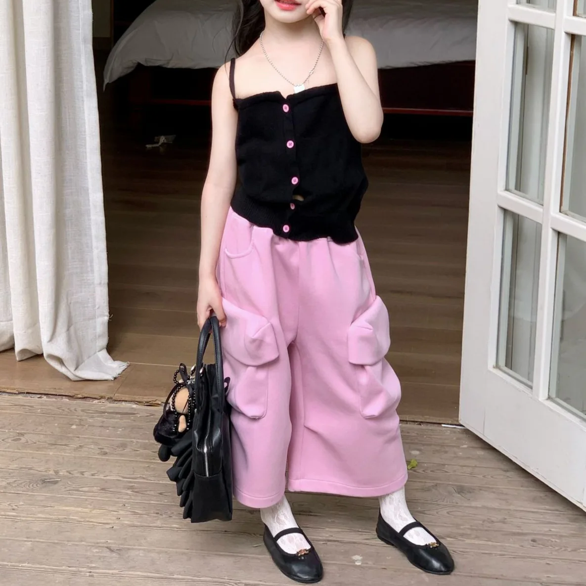 Girls' Pink Wide-leg Pants Sweatpants Spring 2026 New Korean Baby Girl Foreign Loose Cargo Pants