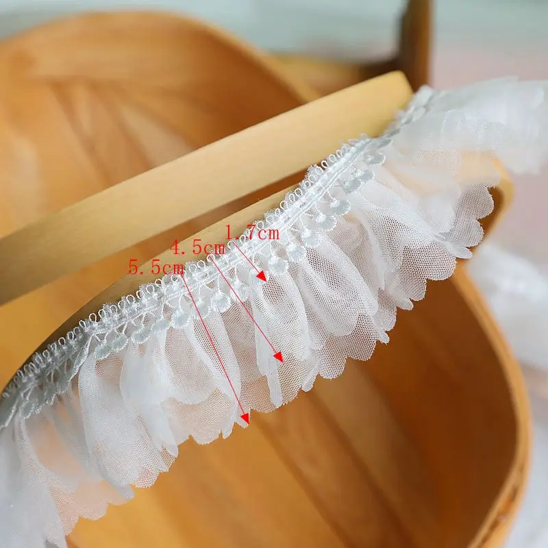 White Pleated Lace Ribbons For Crafts Needlework Accessories Dress Doll Clothes Diy Supply Sewing Embellishment Fabric Trim 1m