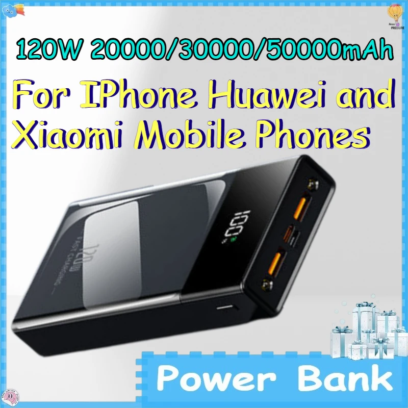 Banco de Energía de 120W 20000/30000/50000mAh para Teléfonos Móviles iPhone, Huawei y Xiaomi, Pantalla Digital, Banco de Energía Portátil