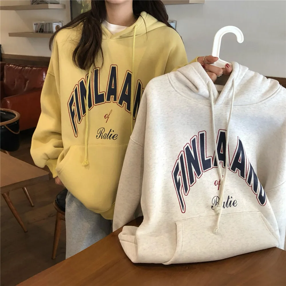 Sweat à capuche en velours de style coréen pour femmes, sweat à capuche pour étudiants, veste en Y, vêtements pour femmes, nouveau, automne,