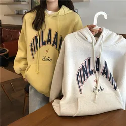 Autumn Spring 2024 New Korean Style Velvet Hooded Sweatshirt Women's Loose Student Tops Jacket Women's Clothing Oversized Hoodie