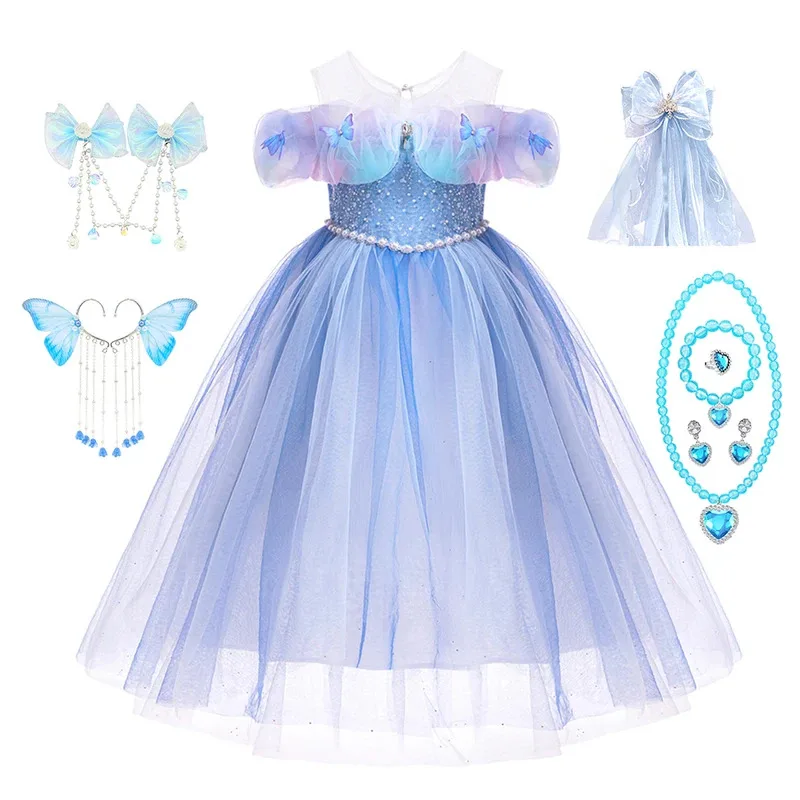 

Cinderella Butterfly Sequin Mesh Gown Girls Cosplay Princess Dress Children Birthday Carnival Party Clothes Elegant Costume