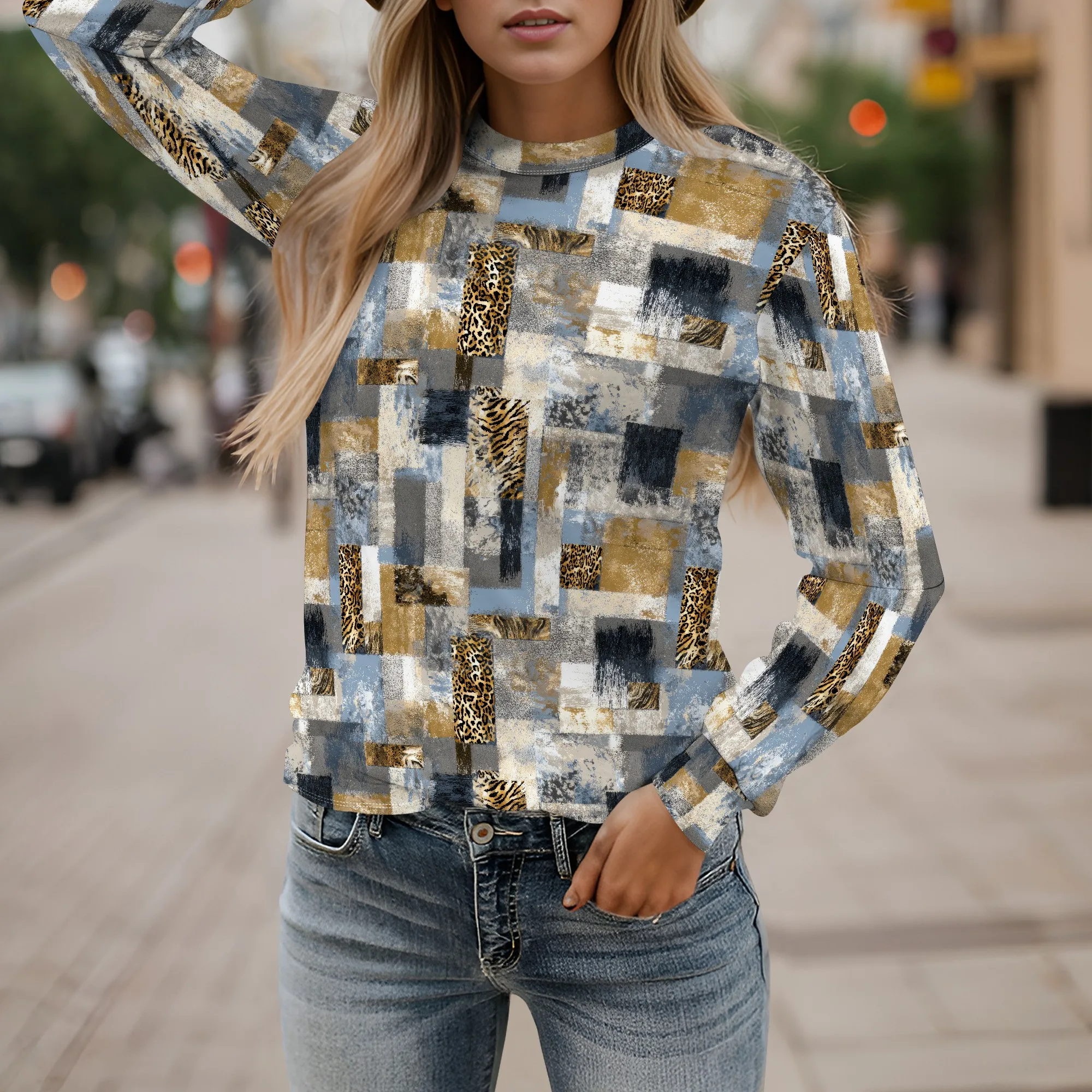 เสื้อเชิ้ตแขนยาวสําหรับผู้หญิง 2025 คอลูกเรือลําลองสตรีฤดูใบไม้ร่วงท็อปส์หลวมพอดีเสื้อทูนิค