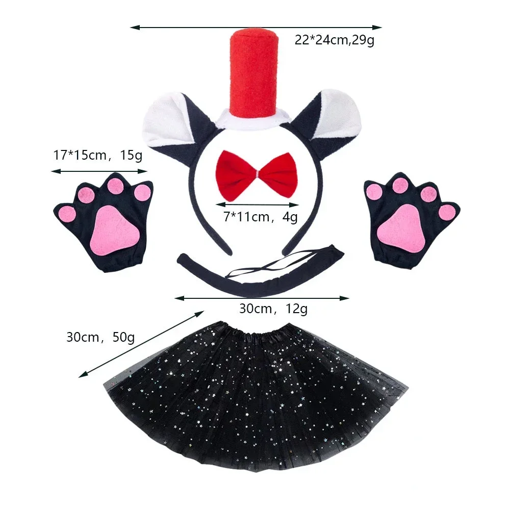 Clown Cat Costume Set Ears Nose Tail Bow Tie Tutu Skirt Animal Fancy Costume Kit Accessories for Kids Girls Princess