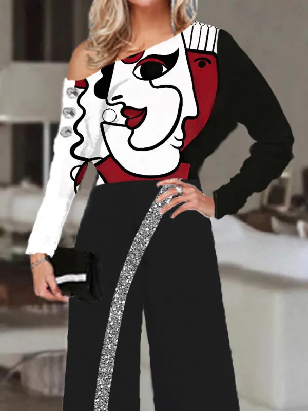 패셔너블 여성용 롱 점프수트 하이웨이스트 와이드 레그 팬츠 스트리트 스타일 캐주얼 바지 여름 세련된 디테일