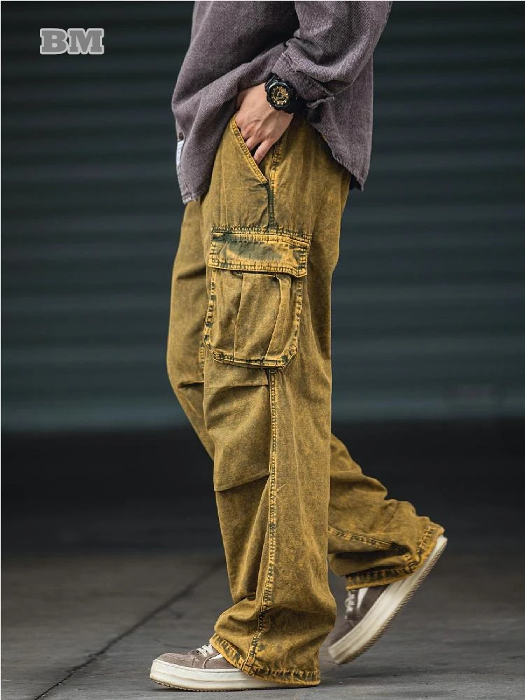 American Streetwear High Quality Tie Dye Cargo Pants Mens Clothing Japanese Harajuku Baggy Pants Multi-Pocket Casual Trousers