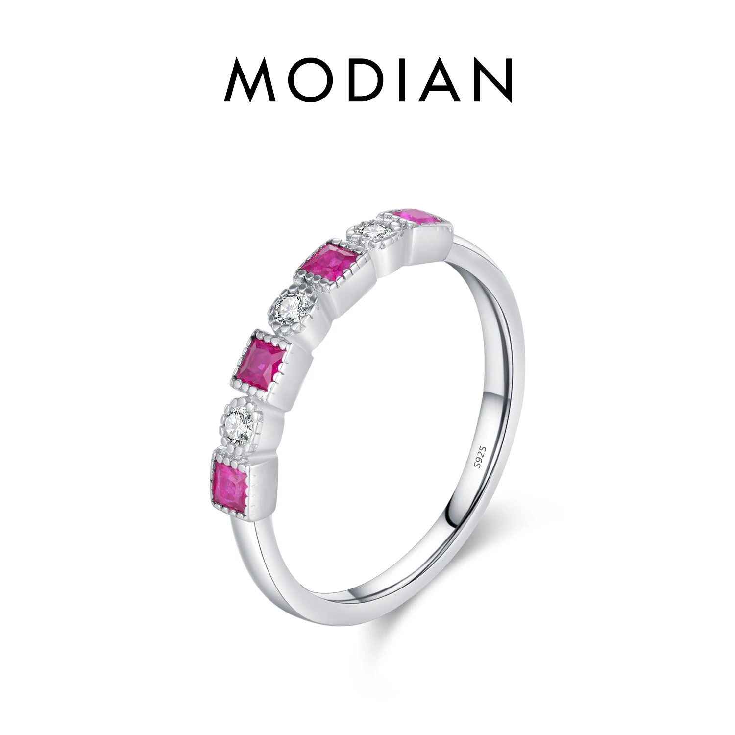Women's 925 Sterling Silver Rainbow CZ Vintage Stackable Ring
