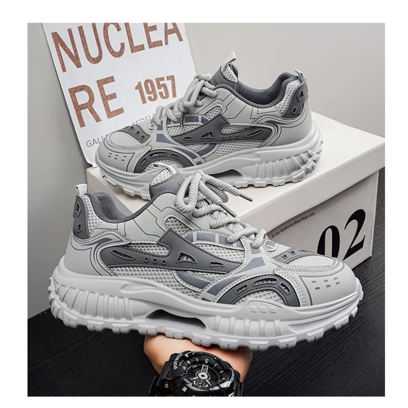 2026 New Men Breathable Mesh Platform Dad Sneakers Height Increasing Soft Sole All Mat Trendy Daily Street Footwear