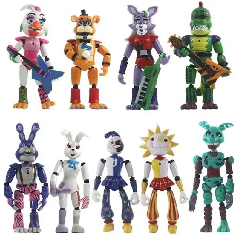 9Pcs/Set Fnaf Figures Sundrop Movable Joints Cute Bonnie Bear Foxy Luminous Five Nights Action Figure Model Toys Gifts