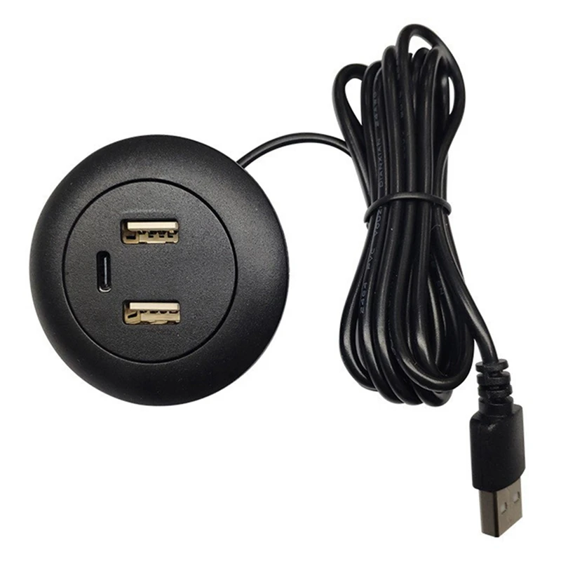 B03B-Desktop Hole Embedded USB Hub Type-C USB Charger 3 In 1 Splitter