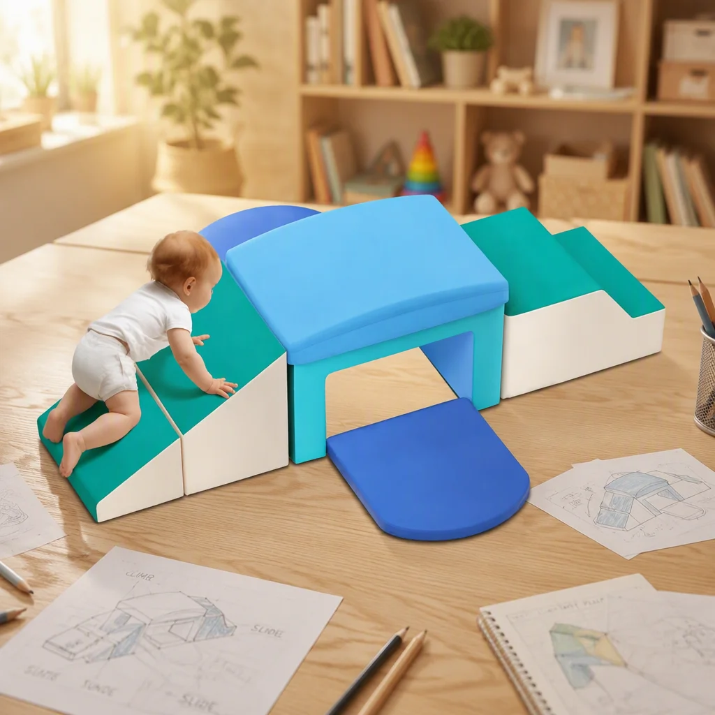 Kids Indoor Soft Foam Climbing Blocks Scaffolding Giant Blocks Gross Motor Play Toddlers 19-24M (6-Piece Set Ocean Shark Color