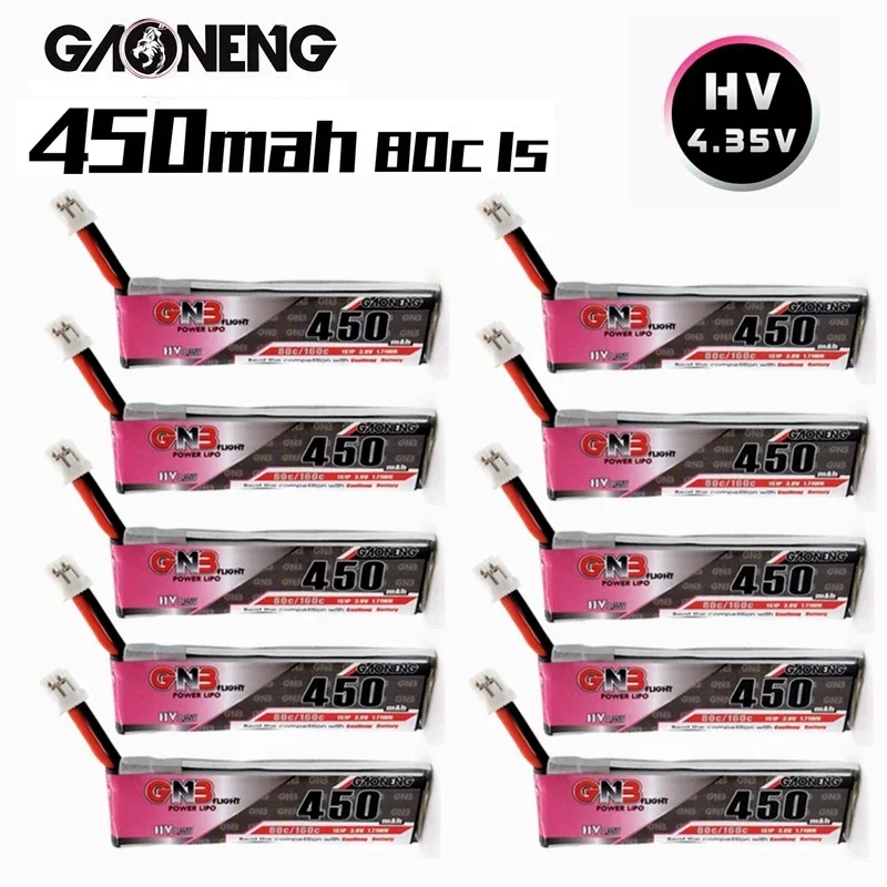 GNB 1S 450MAH 3.8V 80C Max 160C 4.35V HV Lipo battery for M80S Tiny7 Beta75S Emax Tinyhawk Snapper7 Drone with PH2.0 Plug 10PCS