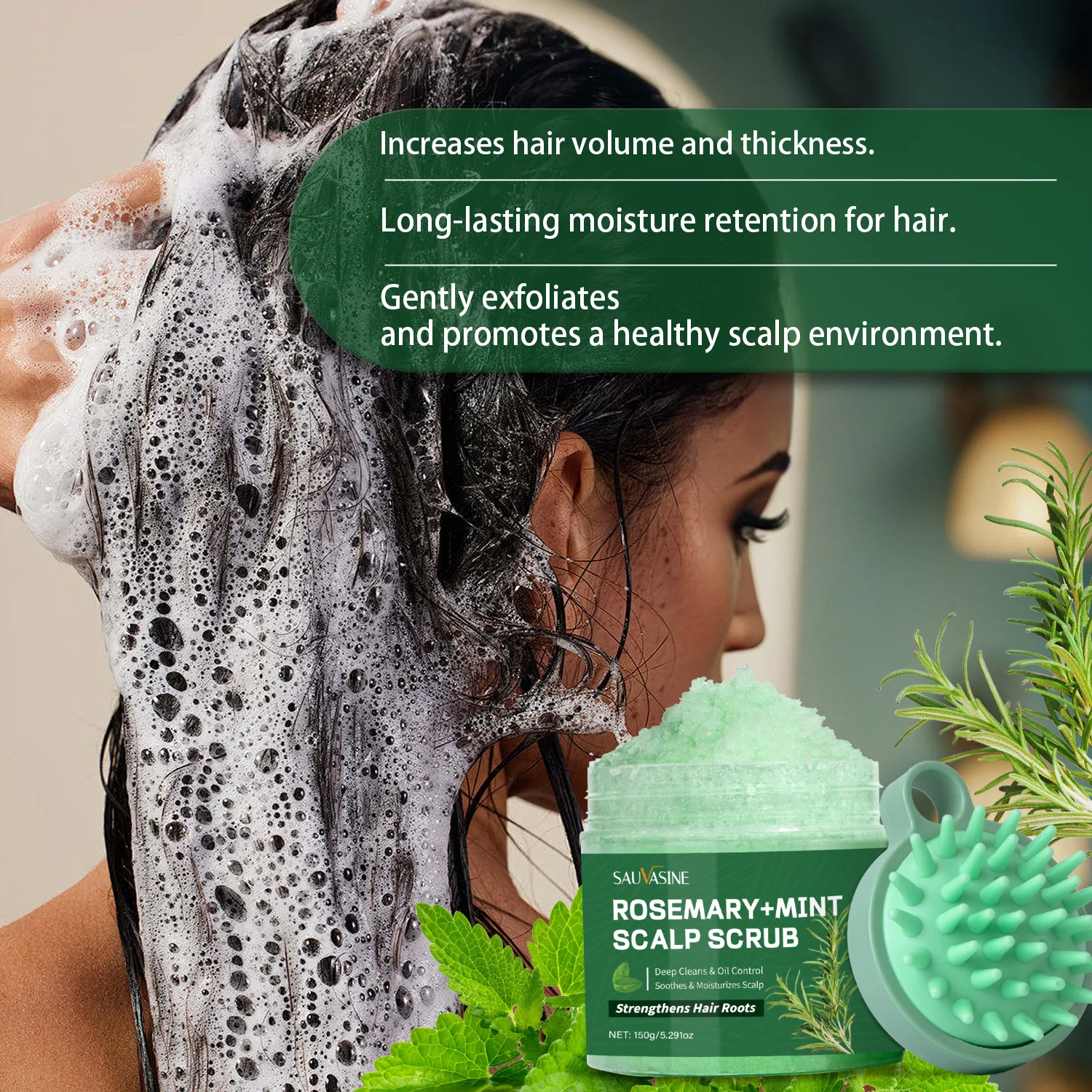 Rosemary Mint Scalp Scrub, Deep Cleansing Refreshing Oil Control, Rosemary Shampoo for Strengthens Hair Nourishing Scalp,150g