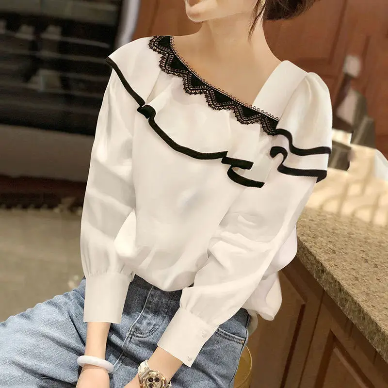 2024 Spring and Autumn New Elegant Women\'s Chiffon Shirt Fashion Long Sleeve Shirt Women\'s Inner Base Shirt Loose Blouse