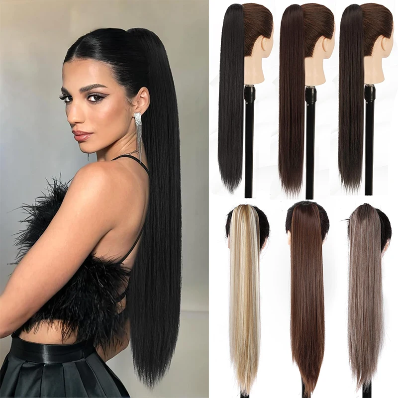 26Inch Claw Clip On  Ponytail Hair Extension Long Straight Ponytail Extension Hair For Women Synthetic Pony Tail Hair Hairpiece