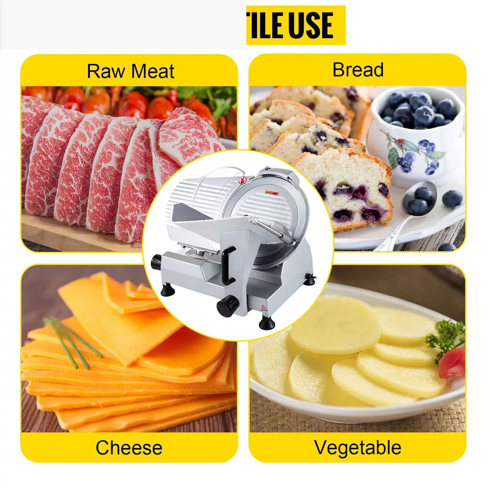 12in Commercial Blade Home Electric Slicer Meat Cutting Machine Kitchen Chopper Anti-Rust Easy-Operating Vegetable Cutter