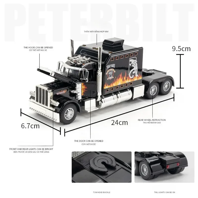 Diecast Heavy Truck Model 1:24 Peterbilt 389 tractors Alloy Toys Vehicles Sound And Light Metal Casting Collective Kids Boy Gift