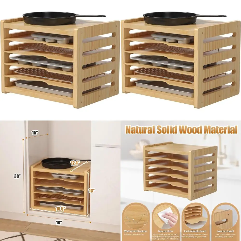 

Vertical Wooden Baking Tray Organizer for Cabinets, Cookie Sheet & Pan Storage Rack