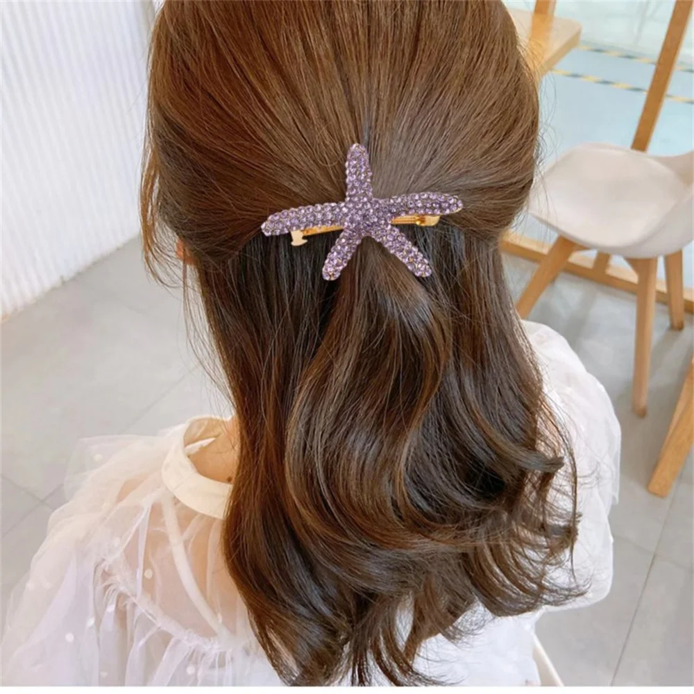 Rhinestone Starfish Hair Pins Barrettes Star Metal Hair Clips Styling Hairpin Hair Accessories Hairgrip Headwear for Women Girls