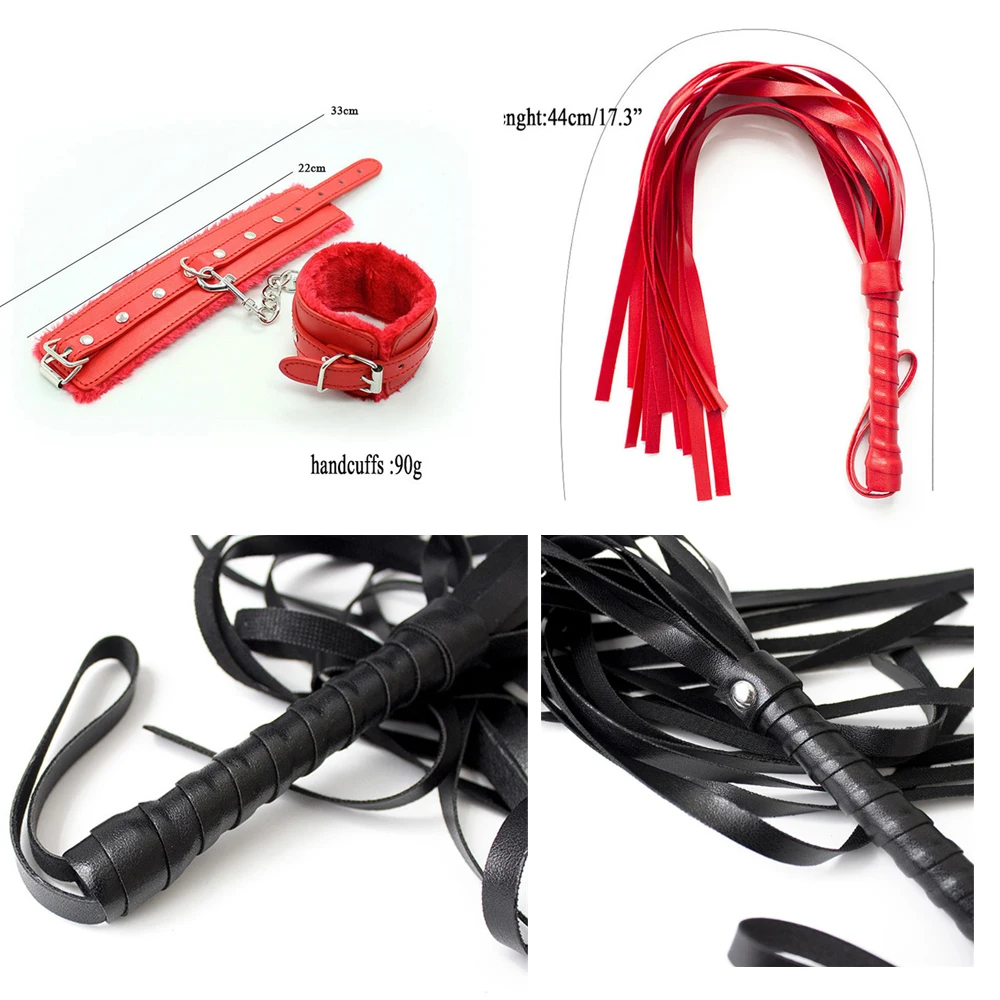 BDSM lederen zweep pluche sex handboeien volwassen spelset spanking terughoudendheid pijn-stimulerende seksspeeltjes