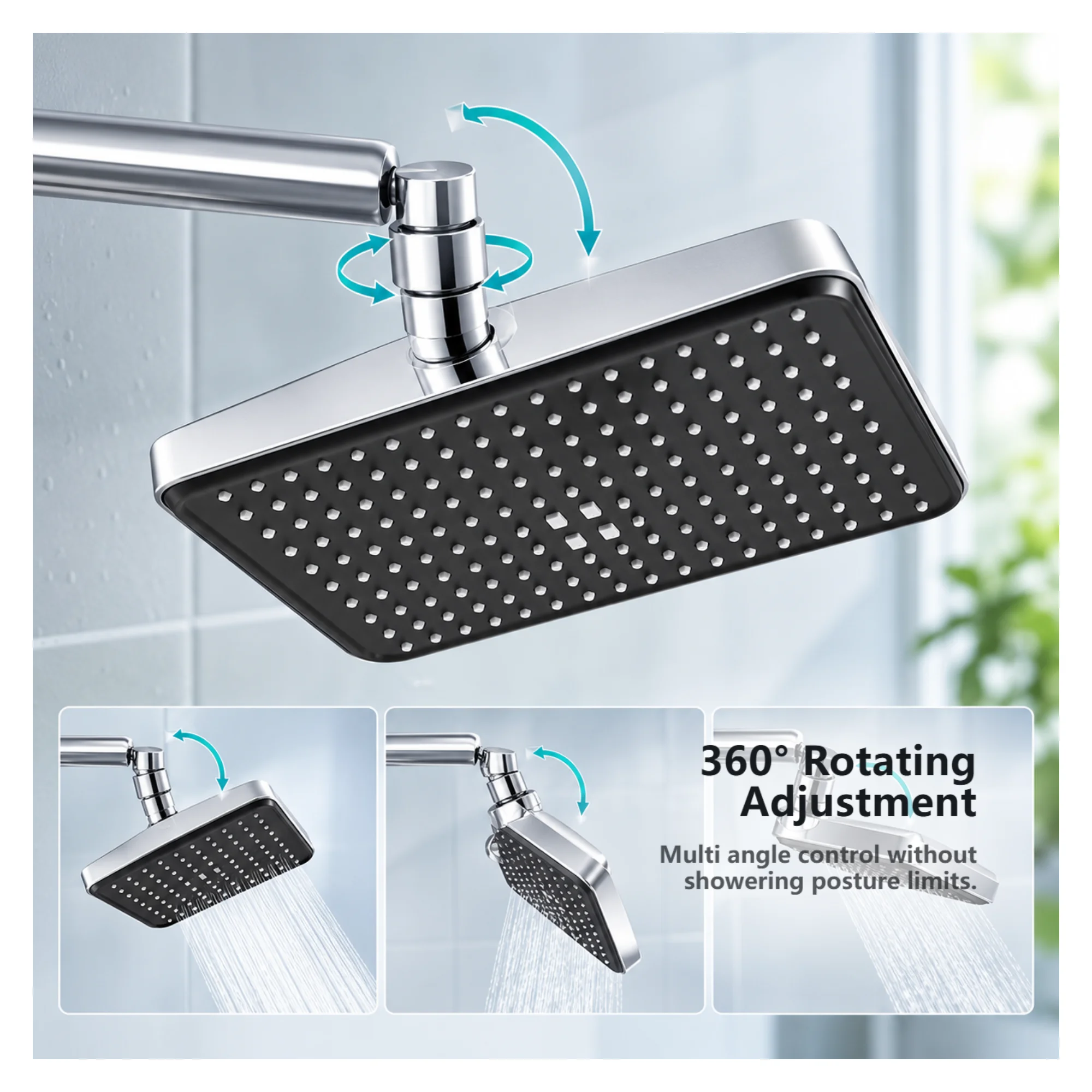 Household Pressurized Showerhead, Large Panel Overhead Spray Rainfall Shower with Universal Fit for Bathroom