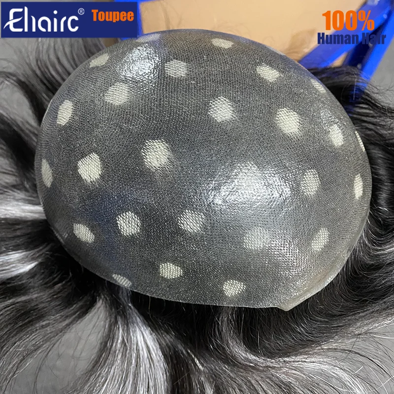 Highlighted All Over Thin Microskin Knotted Men's Capillary Prothesis 100% Human Hair Man Wig Natural Hairline Toupee Men Wigs