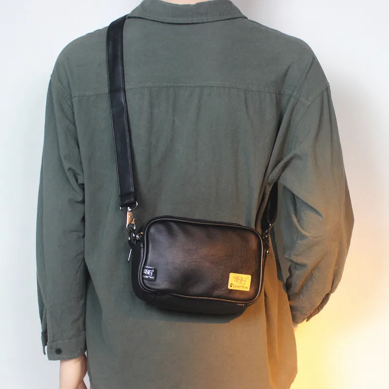 Trendy Square Shoulder Bag for Young Men Casual Crossbody Phone Bag Soft PU Leather Zipper Closure Pure Color Leisure Backpack