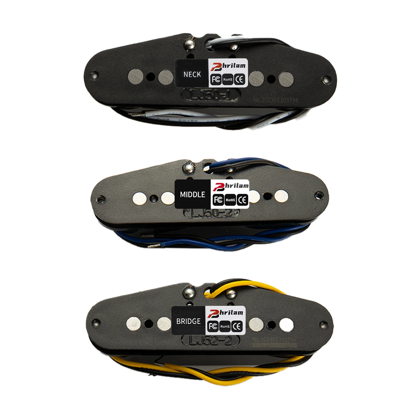 PHRILAM 3 pièces Pro pôle plat Alnico5 simple bobine cou/50mm milieu/50mm pont/52mm micros ensemble pour guitare électrique ST, crème