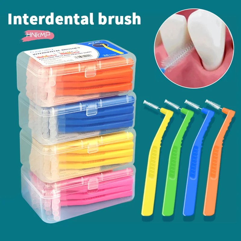 20Pcs L Type Angled Interdental Brush Soft Micro Bristles Dental Cleaning Brush for Braces Short Handle Interdental Cleaner