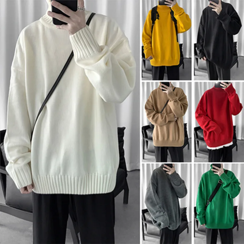 ICCLEK 2021 Fall Sweater Loose Turtleneck Sweater Casual Sweater Pure Color Sweater Mens Sweaters   Winter Sweaters  Men