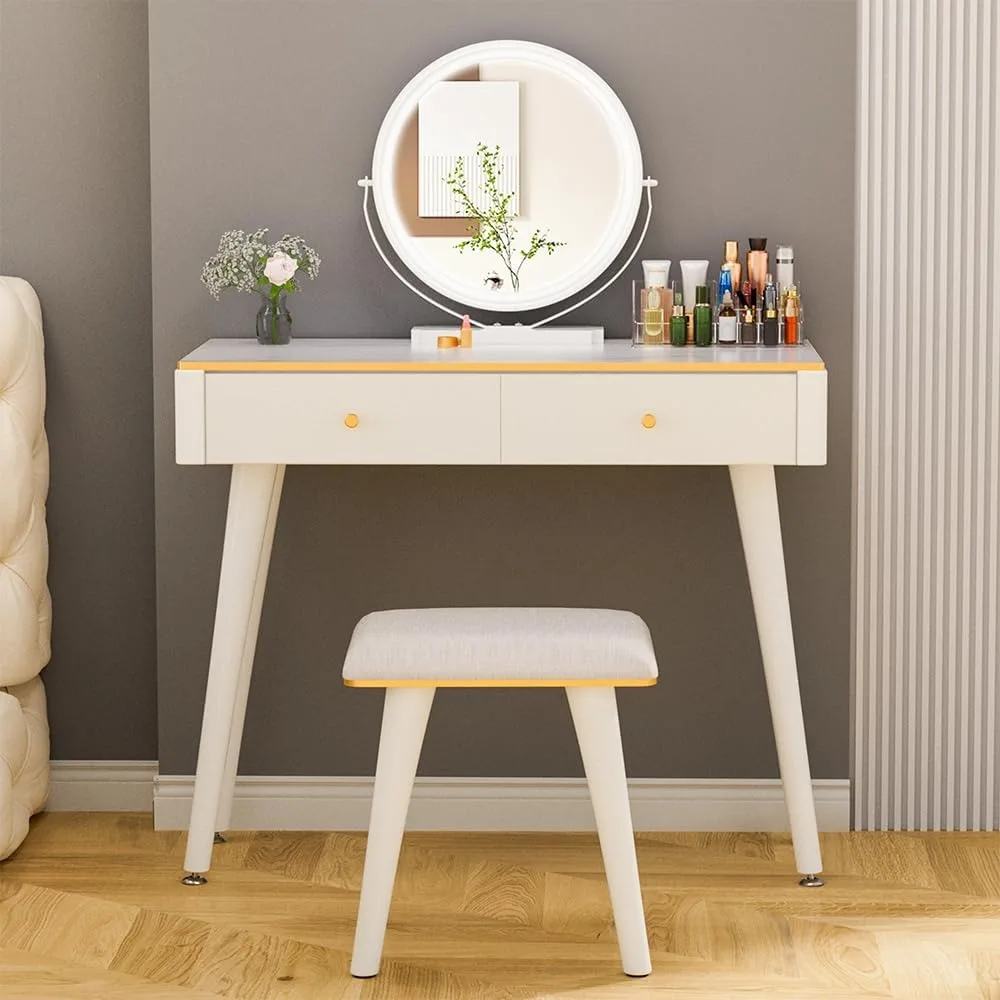 Dressing table with mirror and lamp, dressing table set with mirror and light and bedroom girl and chair