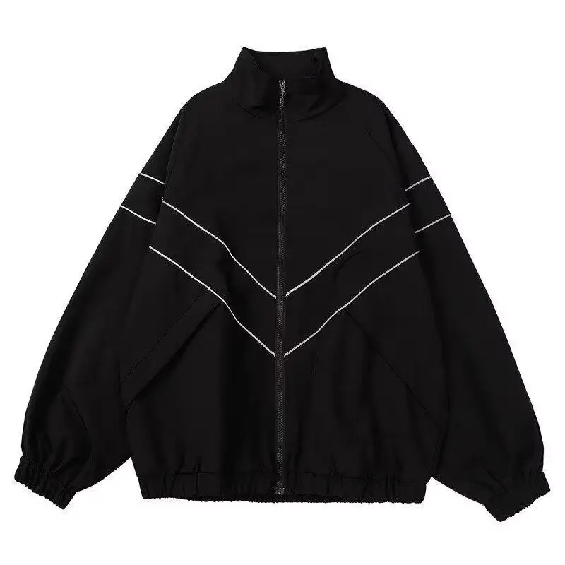 Men's Reflective Windbreaker Jacket Solid Color Hooded Coat Loose Fit Casual Outdoor Streetwear Lightweight Zip Up Outerwear