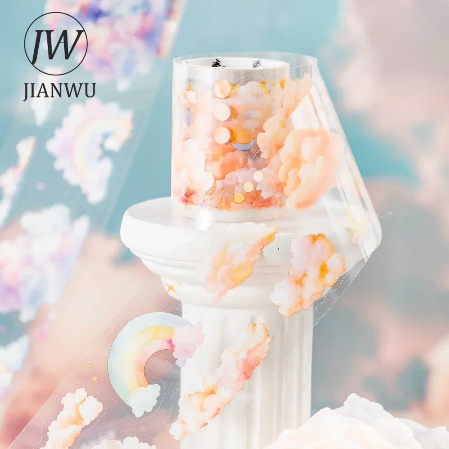 JIANWU 50mm*200cm A Cloud Series Kawaii Rainbow Landscaping Material Collage PET Tape Creative DIY Journal Stationery