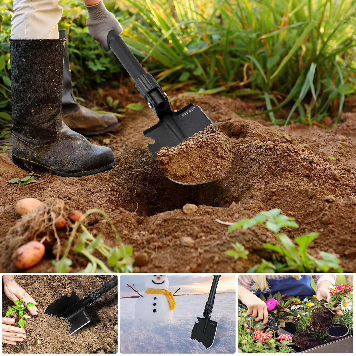 Imagem -04 - Youngdo-pá Dobrável Multifuncional Conjunto de Ferramentas Manuais para Acampar Jardim Sobrevivência Selvagem Serra Tática de pá Espátula de Caminhada ao ar Livre