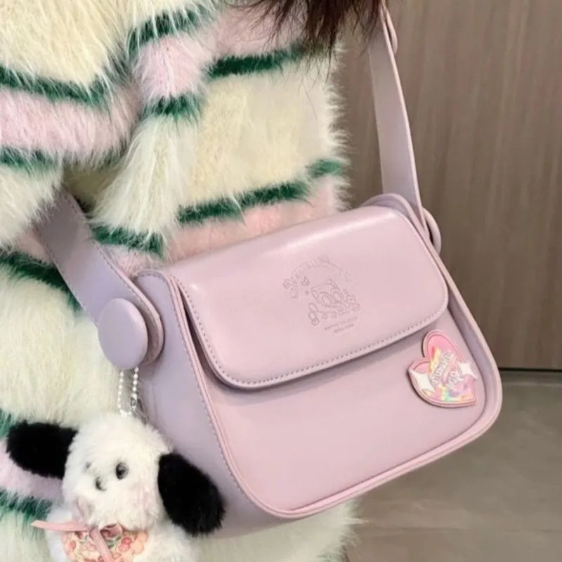 

JIAERDI милая сумка-седло с милым принтом, женская фиолетовая кожаная сумка на плечо большой вместимости, женская повседневная однотонная сумка через плечо, новинка