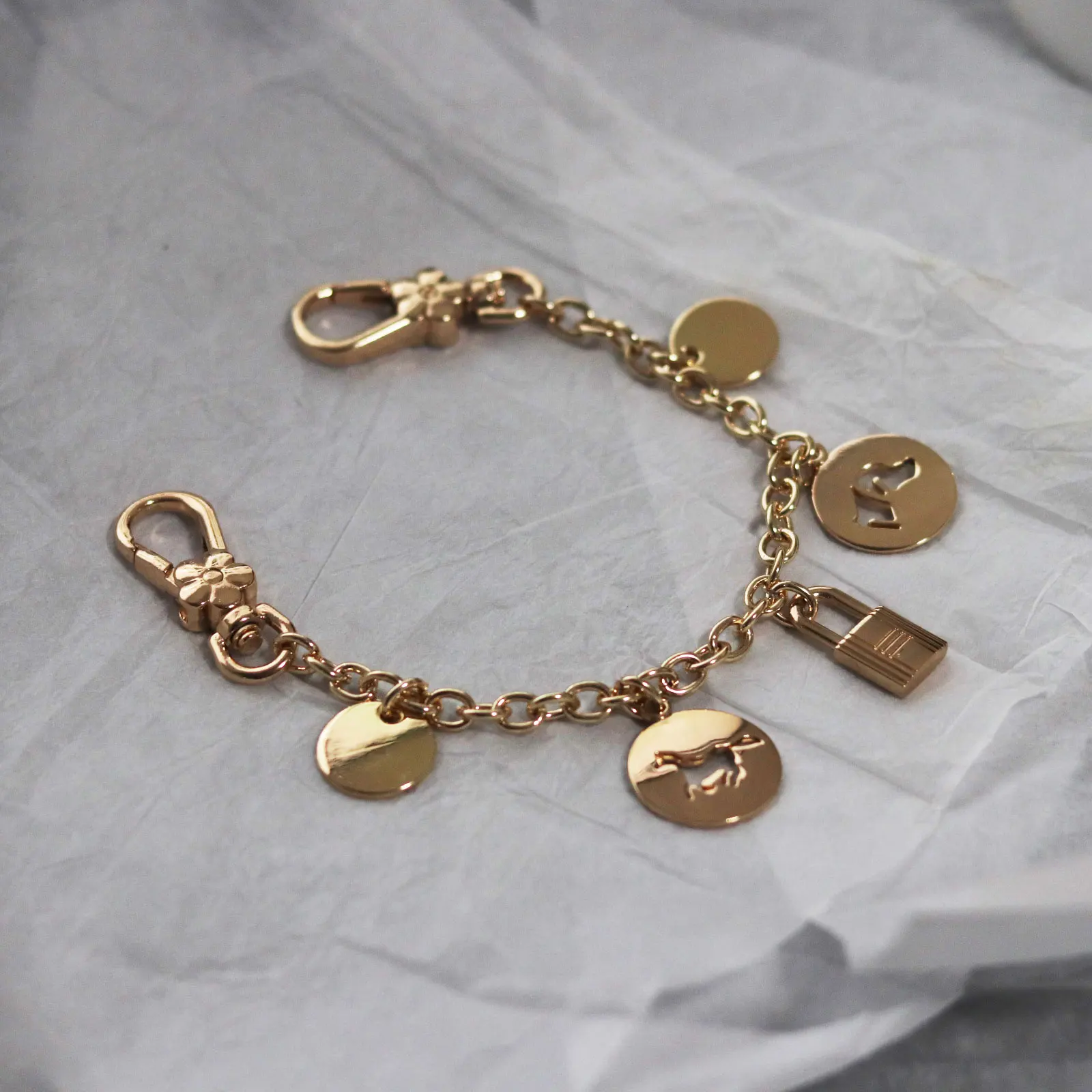 golden shinny Metal keychain bag charm decoration bag extended flower pendant girl lobster clasper