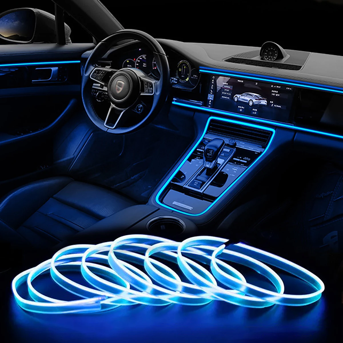 Tira de luces Led de 3M y 5M para coche, luz de ambiente azul para bricolaje, lámpara Interior automática Flexible, Luces de decoración de fiesta, tiras de neón USB