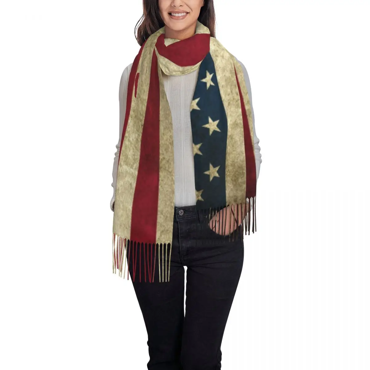 Personalized Printed Vintage American Flag Scarf Women Men Winter Fall Warm Scarves USA Proud Shawls Wraps