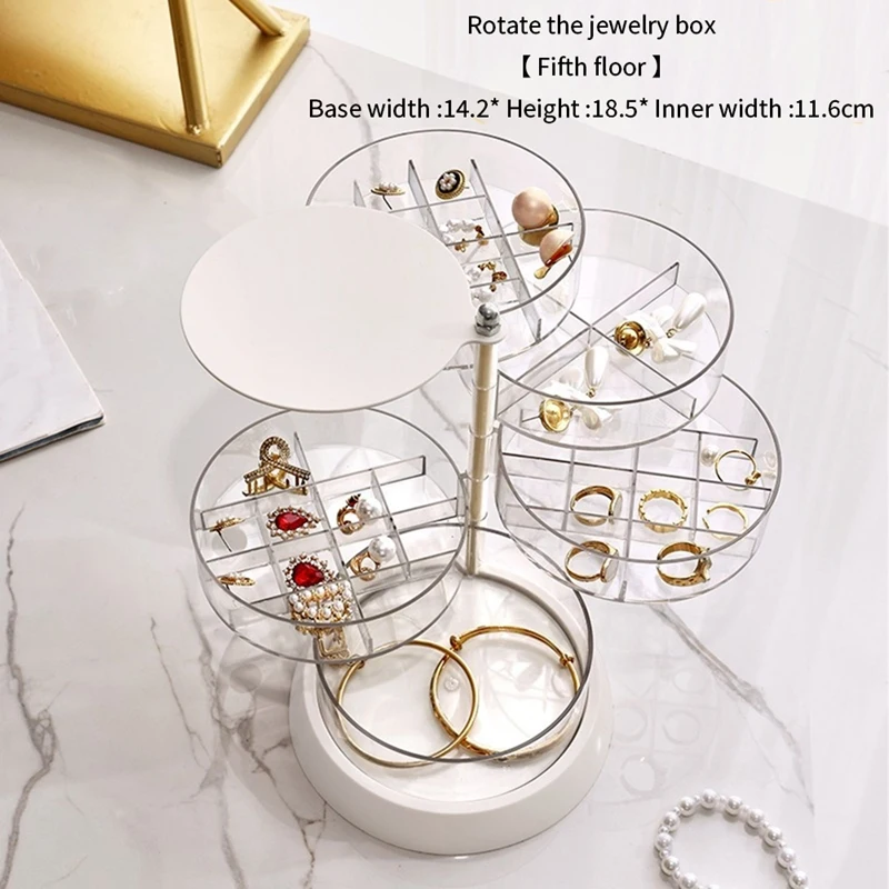 Rotable Clear Earring Organizer Box 5 Layers Jewelry Organizer Storage Box Hair Tie Container Holder Different Size White