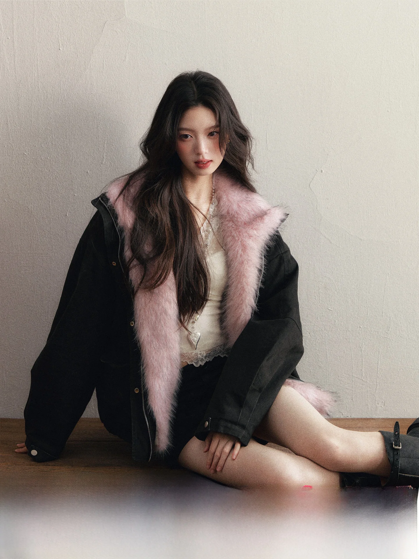 

P STUDIO Women's Loose Fit Cotton Jaet with Detachable Bla Fur Collar Winter Coat Sweet Sle Online Exclusive