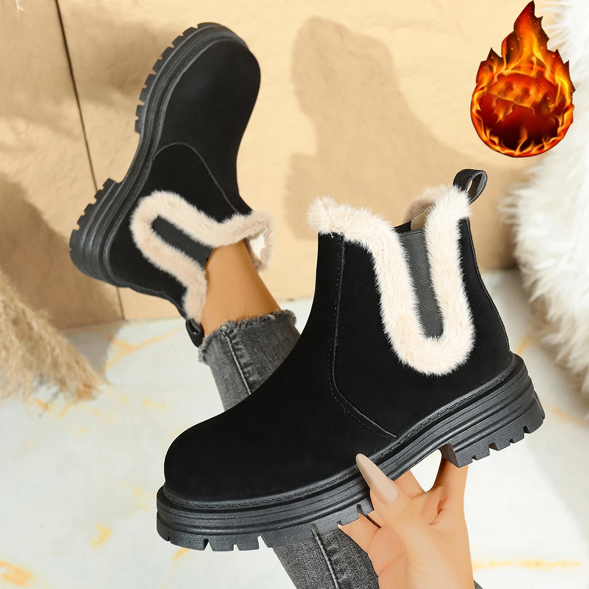 2025 الشتاء النساء أحذية الثلوج بلون أفخم الثلوج الأحذية سستة أسفل المضادة للانزلاق الدافئة الباردة برهان أحذية قطنية Zapatos De Mujer