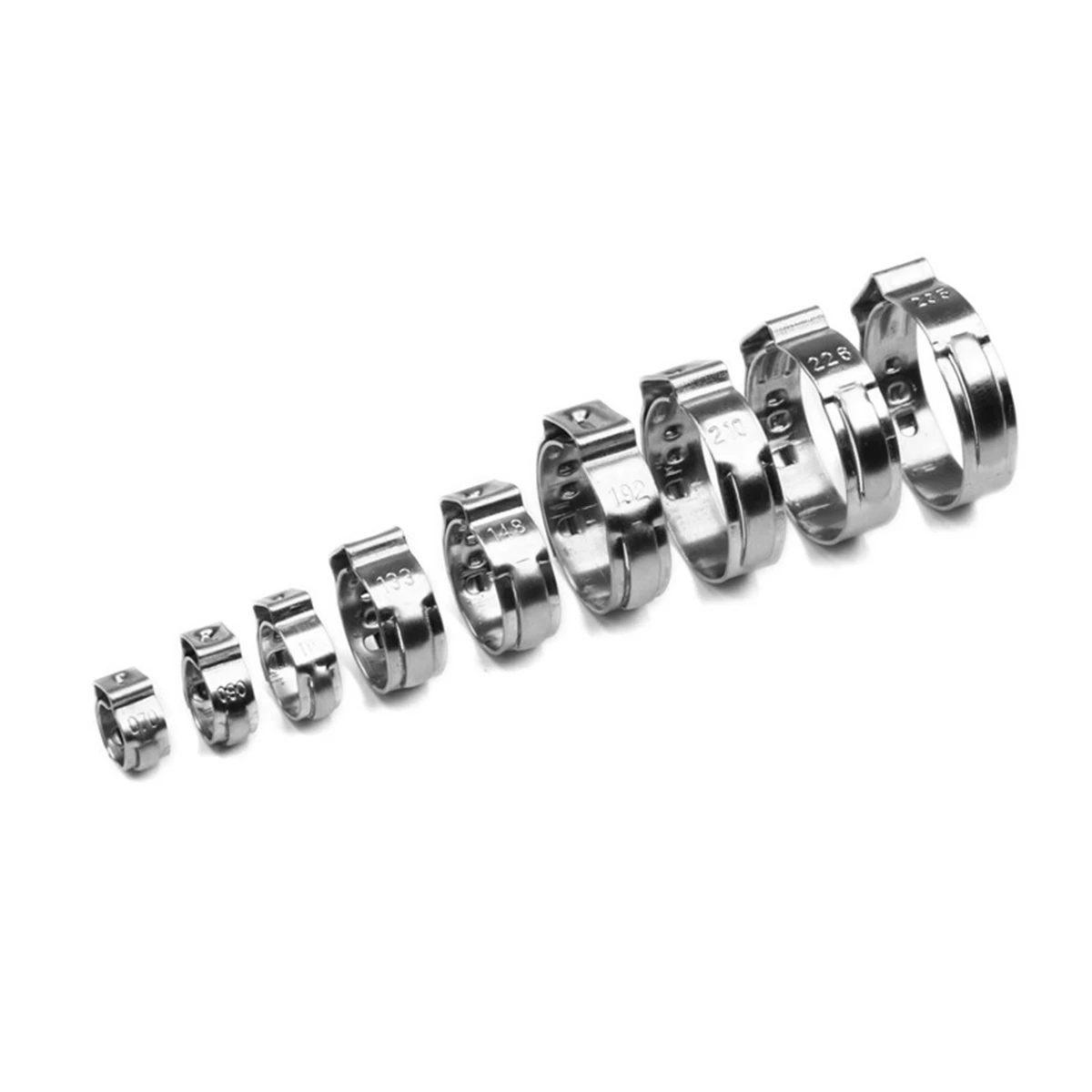 ABJI-130Pcs Single Ear Stepless Hose Clamps Set 7-21Mm 304 Stainless Steel Hose Clamps With Hose Clip Clamp Pliers
