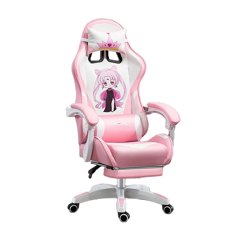 WCG Cute Girl Pink Computer Chair Home Office Furniture Sofa Chair Cartoon Anime Bedroom Lift Rotary Reclining Game Chair