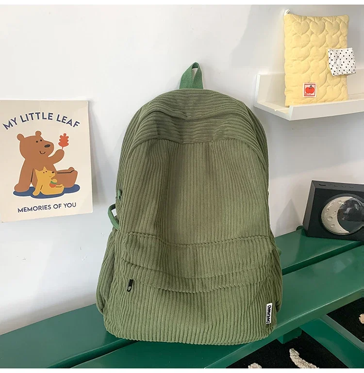 Solid Nylon Soft Sewing Thread Zipper School Bags 2026 High Quality Large Capacity Bags Corduroy Casaul Softback Youth Backpack