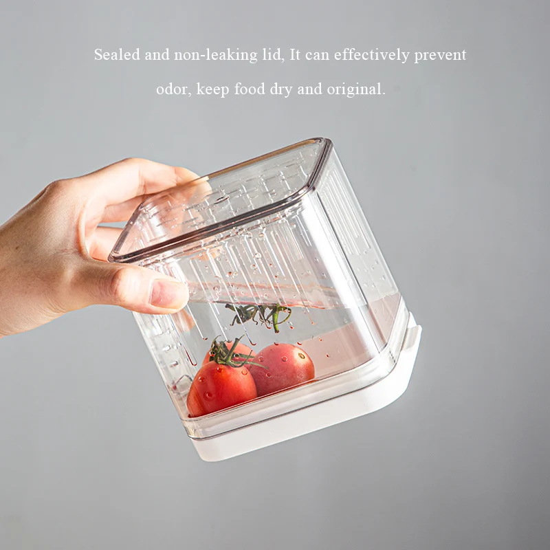 Food Storage Container with Drain Basket Fruit and Pickle Dry and Wet Dispenser Jar Sealed Cans Kitchen Fridge Storage Tool