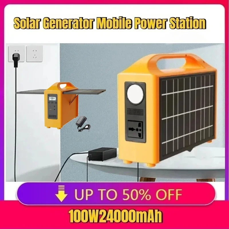 

New For Camping 110V 220V Solar Generator Mobile Power Station With Solar Panel Power Bank 24000mAh 100W Portable Power Station